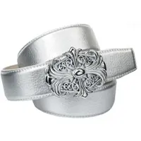 Anthoni Crown Ledergürtel , Damen, Gr. 95, silber (silberfarben), Rindsleder, unifarben, Gürtel Ledergürtel, in silberfarben mit Unterführung, dekorative Schließe