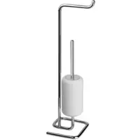 Gessi Goccia Standkombination Papierrollenhalter und Toilettenbürstengarnitur aus GRES weiß, 38067147, Farbe: Chrom gebürstet