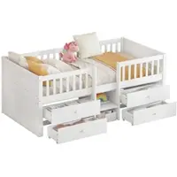 OKWISH Kinderbett 90x200cm Jugendbett ohne Matratze Einzelbett mit Holzhausdesign und stabile Lattenroste,Holzbett aus Kiefer+Spanplatte,Weiße und Natur Farbgebung
