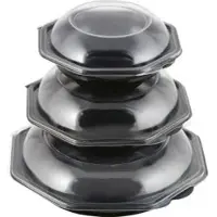 Duni GmbH DUNI Octabowl Menübox mit anhängendem Kuppeldeckel, Mikrowellengeeignete Einwegbox, schwarz / transparent, 1 Karton = 170 Stück, 1050 ml