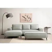 Otto Home Ecksofa "TVINNU Leinenoptik, L-Form, 275 cm, mit Hocker", grün (hellgrün), B:275cm H:83cm T:173cm, Sofas, Ecksofa, stellbar zum Schlafsofa (Krokodilverbinder)