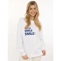 Zwillingsherz Hoodie "Smile Smile Smile", Damen, Gr. L/XL, weiß, Sweatware, Obermaterial: 50% Baumwolle, 50% Polyester, Sweatshirts Hoodie, Rundhals, Stickerei in Neon, fröhliche Botschaft