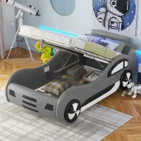 STILVORA Kinderbett mit Autoform 90x200 Autobett Stauraumbett , mit integriertem Unterbett und Stauraum, mit Lattenrost,Grau (ohne Matratze)
