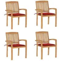 The Living Store Stapelbare Gartenstühle mit Kissen 4 Stk. Massivholz Teak