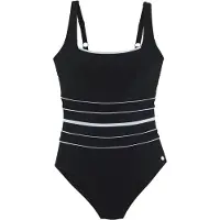 LASCANA Badeanzug , Damen, Gr. 46, Cup D, schwarz-weiß (schwarz, weiß), Recycling-Polyamid, gestreift, kontrastfarbene Details, Badeanzüge Badeanzug, mit Shaping-Effekt