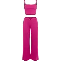 LASCANA Pyjama , Damen, Gr. 36/38, pink, Jersey, Obermaterial: 100% Baumwolle, gerade hüftlang, ohne Ausschnitt, Homewear-Sets Pyjama, mit Kontrast-Häkelkanten