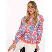Zwillingsherz Hoodie "Flower Sparkles", Rundhals, gestreifte Neon-Bündchen, florales Muster