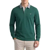 Gant für Herren. 2004082 Grünes Chambray-Poloshirt (3XL), Lässig, Baumwolle, Langarm