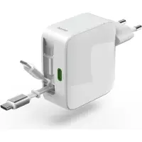Hama Schnellladegerät GaN, 2x USB-C, ausziehbares Ladekabel, PD, 30 W, W
