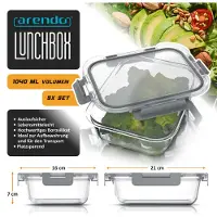 Arendo Glas-Frischhaltedose 1040 ml Borosilikatglas mit Klickdeckel und Silikondichtung, auslaufsichere Lunchbox, gefriertauglich, stapelbar, 21 x 16 x 7 cm, 5er Set, 5 Stück