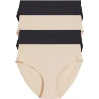 Bonprix Panty , Damen, Gr. 44/46 (L), 4 Stk., beige (kreidebeige, schwarz), Obermaterial: 85% Polyamid, 15% Elasthan, Unterhosen Panty, klassischer Stil, nahtlose Kanten, aus Polyamid und Elasthan