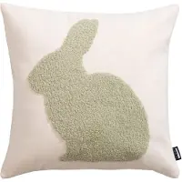 Done. Dekokissen DONE. "BUNNY", grün (beige, khaki, bedruckt), B:45cm L:45cm, Polyester, Dekokissen_Sitzkissen_Kissenhüllen, Dekokissen, Weicher Chenille-Stoff Kuscheliger Teddy-Flock