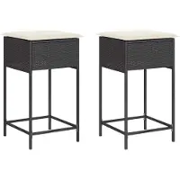Syfax Garten-Barhocker mit Kissen 2 Stk. Schwarz Poly Rattan