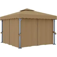 Syfax Pavillon mit Vorhang 3x3 m Taupe Aluminium