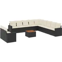 Syfax 12-tlg. Garten-Sofagarnitur mit Kissen Schwarz Poly Rattan