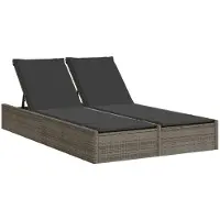 Syfax Doppel-Sonnenliege mit Kissen Grau Poly Rattan