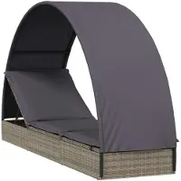 Syfax Sonnenliege mit Runddach Grau 211x57x140 cm Poly Rattan