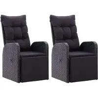 Syfax Gartensessel mit Kissen 2 Stk. Verstellbar Schwarz Poly Rattan