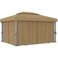 Syfax Pavillon mit Vorhang 4x3 m Taupe Aluminium