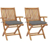 Syfax Gartenstühle 2 Stk. mit Grauen Kissen Massivholz Teak