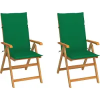 Syfax Gartenstühle 2 Stk. mit Grünen Kissen Massivholz Teak