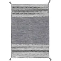 Carpetfine Teppich "Kelim Azizi, auch als Läufer erhältlich" Gr. 4, grau, B:140cm H:5mm L:200cm, Baumwolle, Teppiche, Teppich, handgewebt, Baumwolle, Wendeteppich mit Fransen, Fleckerl, Wohnzimmer