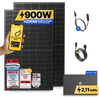 Solakon 900W Balkonkraftwerk mit Speicher ONE (2,11 kWh) Solaranlage Steckerfertig WIFI Komplettset Photovoltaik Anlage 800W, Kabellänge: 10m