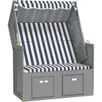 Syfax Strandkorb mit Dach Poly Rattan und Massivholz Blau & Weiß