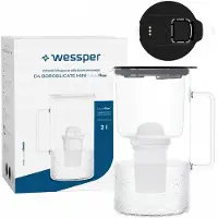 Wessper Glas Wasserfilterkanne Schwarz 2L mit LED Filteranzeige + 1 Filterkartusche