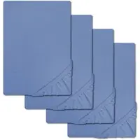 CloudComfort 4er-Set Basic Spannbettlaken Jersey-Stretch blau 120 x 200 cm (4 Stück)