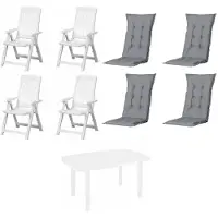 Progarden Garten-Essgruppe "Tampa + Faro", grau (weiß), B:85cm H:137cm T:109cm, Baumwollmix, Polypropylen, Sitzmöbel-Sets, Garten-Essgruppe, bestehend aus 4 Sessel, 4 Auflagen und 1 Tisch