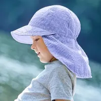 Maximo Schiebermütze , Jungen, Gr. 51, denim, streifen, Web, Baumwolle, Mützen Schiebermütze, zum Binden, Seersucker, Nackenschutz, Unisex, Kleinkind