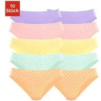 Petite fleur Bikinislip , Damen, Gr. 40/42, bunt (lila, rosa, gelb, grün, orange), Obermaterial: 95% Baumwolle, 5% Elasthan, gepunktet, eng, Unterhosen Bikinislip, aus elastischer Baumwolle