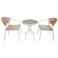 Happy Home 3tlg. Bistro Set HGE51-BEI helles Rattan mit Sitzkissen in Beige