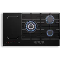 Klarstein MultiChef 5 Induktionskochfeld Mit Gaskochfeld - 5 Zonen, Flexzone, 10,6 Kw, Schieberegler, Stop&Go, Timer, Gusseisen, Schwarz, 87,5 Cm