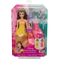 Disney Princess 2-in-1-Geschichten Belle-Modepuppe mit 2 Oberteilen zum Anklipsen, 2 Röcken und 9 Zubehörteilen, Modepuppe, Weiblich, 3 Jahr(e), Junge/Mädchen, 295 mm, Mehrfarbig