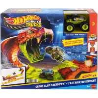 Hot Wheels Monster Trucks Snake Slam Takedown Spielset mit Bone Shaker Spielfahrzeug im Maßstab 1:64, Monstertruck- & Schienen-Set, 4 Jahr(e), Kunststoff, Mehrfarbig
