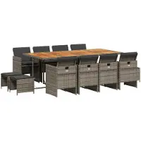 Syfax 13-tlg. Garten-Essgruppe mit Kissen Grau Poly Rattan