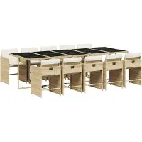 Syfax 11-tlg. Garten-Essgruppe mit Kissen Beige Poly Rattan