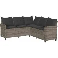 Syfax L-förmiges Couchsofa mit Kissen Graues Polyrattan