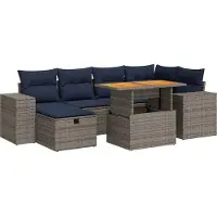 Syfax 7-tlg. Garten-Sofagarnitur mit Kissen Braun Poly Rattan Akazie