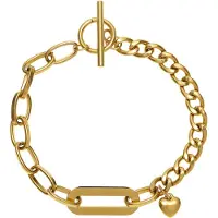 LASCANA Armband "Chunky Armkette", Damen, Gr. Edelstahl, goldfarben, glänzend, Armbänder Armband, Mit Herz Anhänger