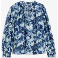 Bonprix Chiffonbluse , Damen, Gr. 46, blau floral, Obermaterial: 100% Polyester, figurumspielend, Blusen Chiffonbluse, mit floralem Print, figurumspielende Passform, ohne Kragen