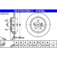 Ate Bremsscheibe 24011003641 voll 279mm 10mm für LEXUS