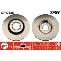 TRW Bremsscheibe df4262s 312mm 25mm für VW