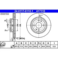 Ate Bremsscheibe 24011701101 belüftet 257mm 17mm für PEUGEOT MITSUBISHI