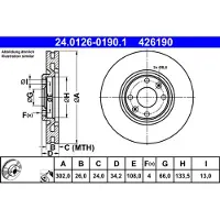 Ate Bremsscheibe 24.0126-0190.1 vorne, belüftet, hochkarbonisiert, 1 Stück