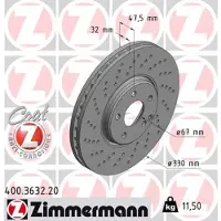 ZIMMERMANN Bremsscheibe 400363220 Vorderachse Gelocht 330mm 32mm für MERCEDES-BENZ