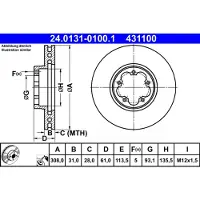 Ate Bremsscheibe 24013101001 belüftet 308mm 31mm für FORD