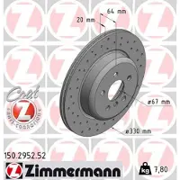 ZIMMERMANN Bremsscheibe 150295252 Hinterachse links Gelocht 330mm 20mm für BMW (BRILLIANCE) TOYOTA